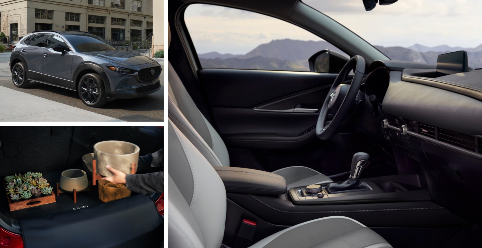 Red 2026 Mazda CX-5 SUV parked in front of a modern house surrounded by trees.