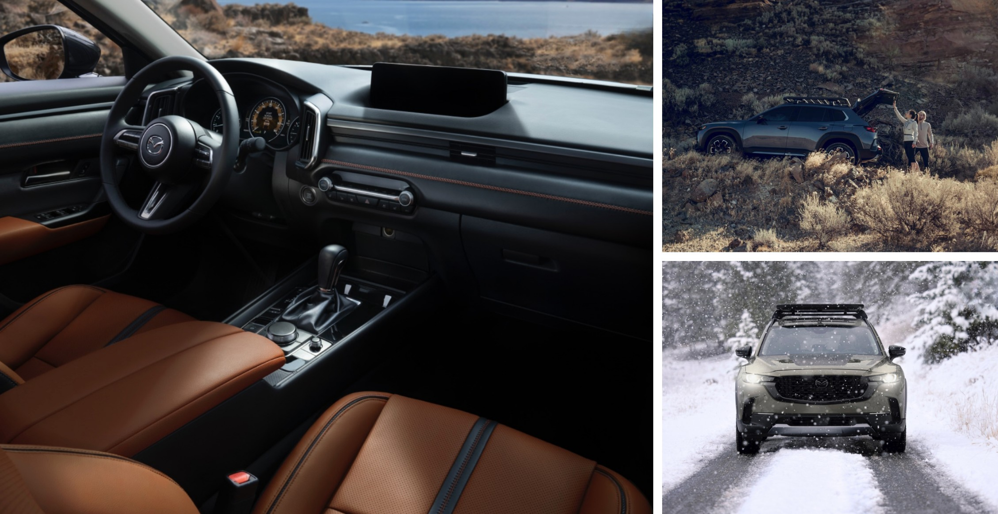 Red 2026 Mazda CX-5 SUV parked in front of a modern house surrounded by trees.